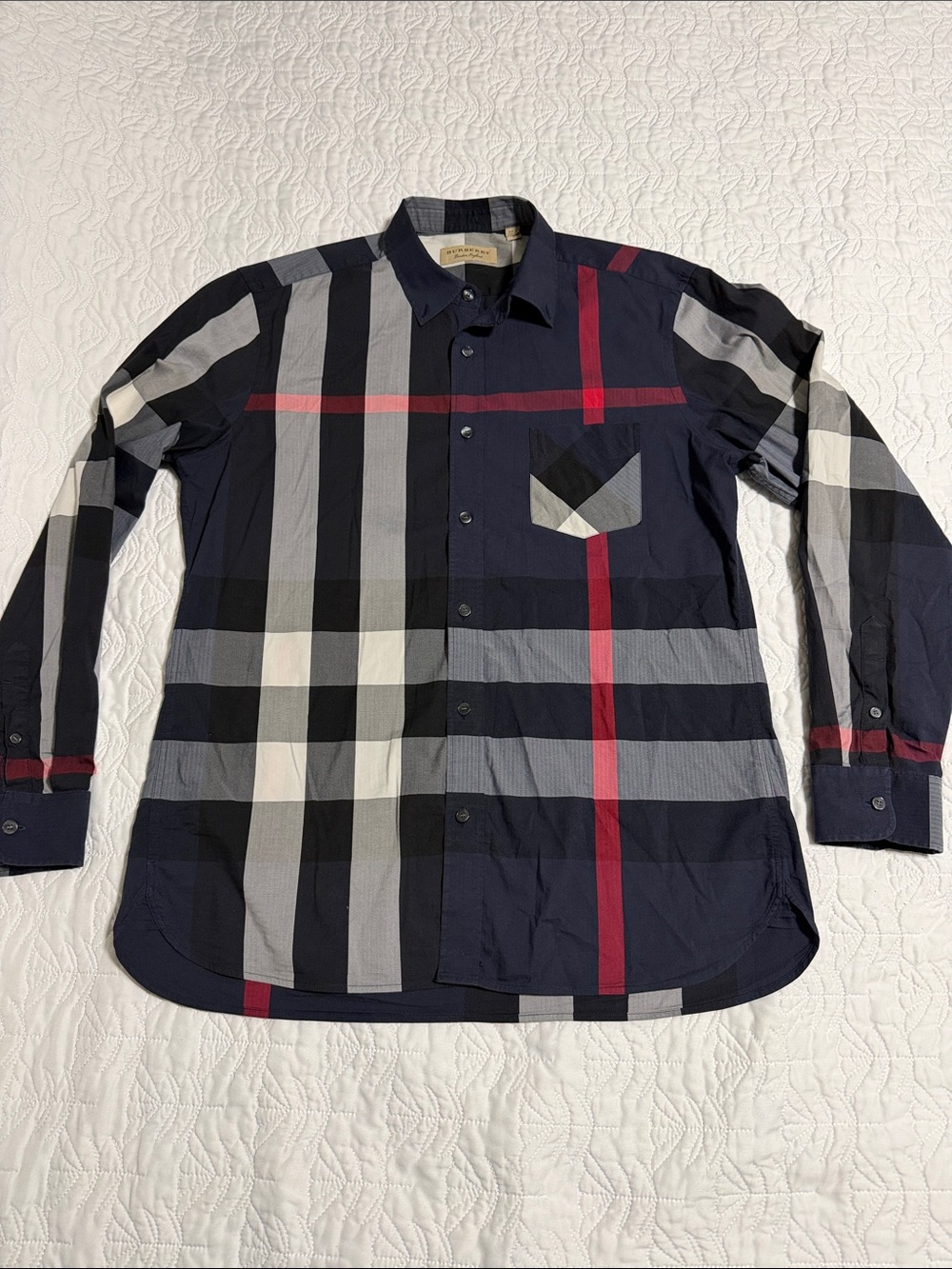 Burberry Navy Plaid Long-Sleeve Button-Down Shirt